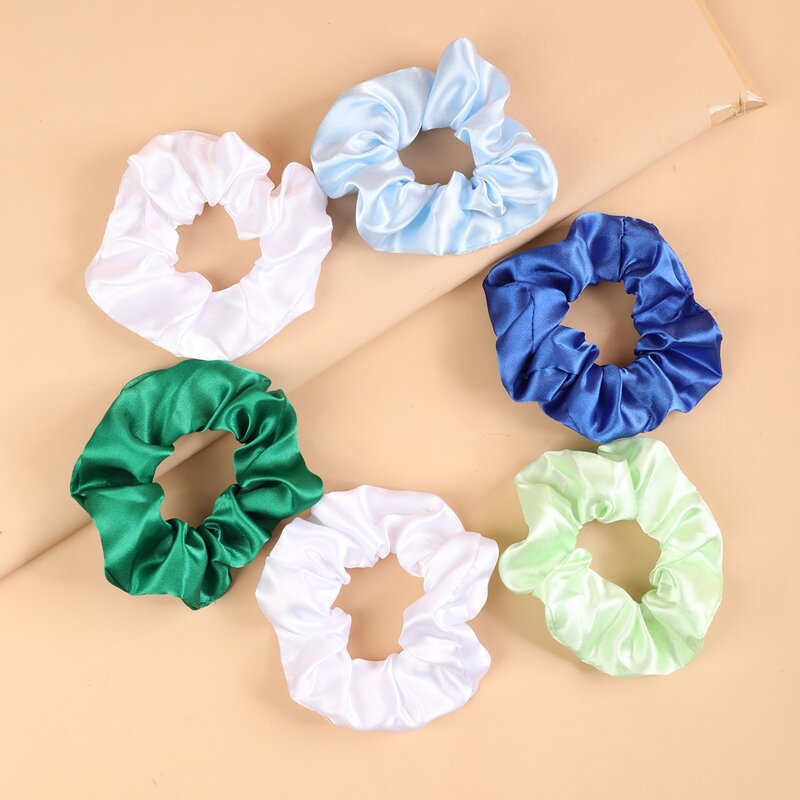

6pcs Solid Satin Scrunchie, Multicolor