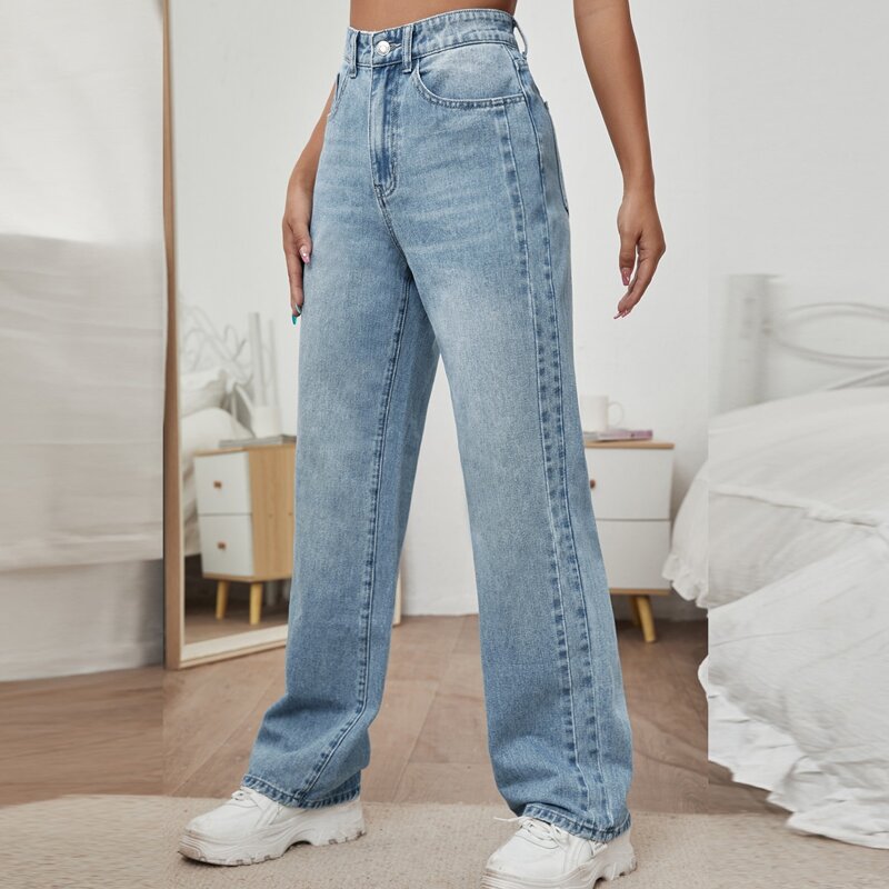 

High Waist Straight Leg Jeans, Light wash