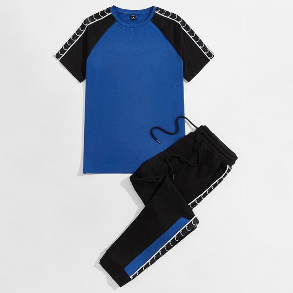 

Men Antler Print Sideseam Colorblock Tee & Drawstring Pants, Multicolor