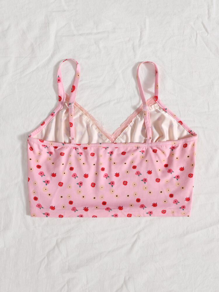 SHEIN WYWH Ditsy Floral Colourblock Lace Detail Crop Cami Top - Multicolor - View 2