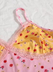 SHEIN WYWH Ditsy Floral Colourblock Lace Detail Crop Cami Top - Multicolor - View 3