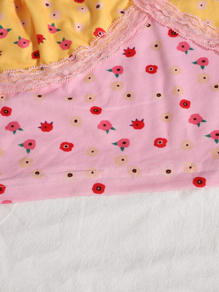 SHEIN WYWH Ditsy Floral Colourblock Lace Detail Crop Cami Top - Multicolor - View 5