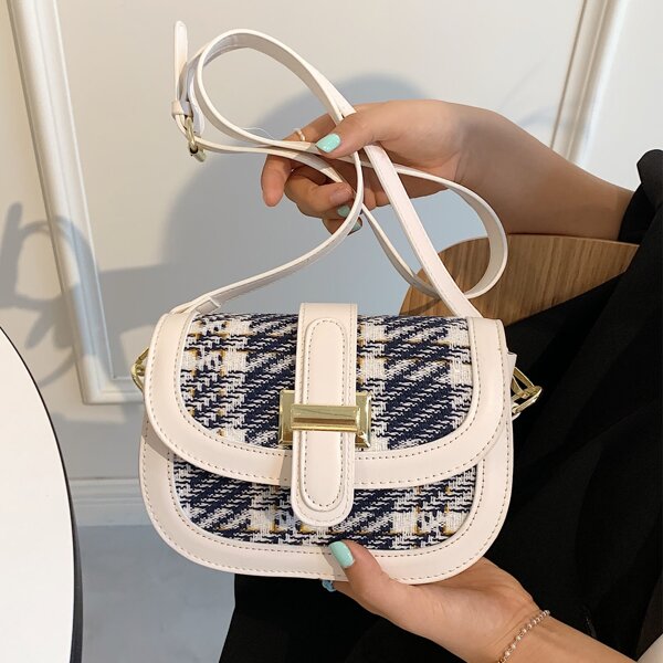 

Plaid Toggle Lock Crossbody Bag, Multicolor