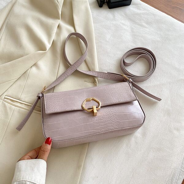 

Croc Embossed Buckle Shoulder Bag, Purple