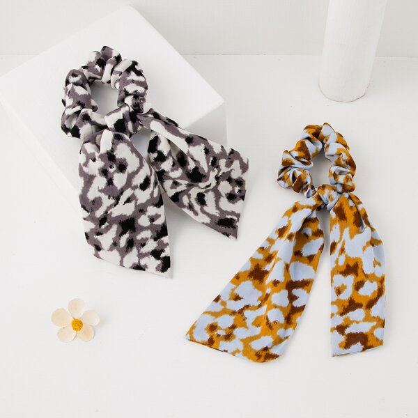 

2pcs Floral Pattern Scarf Hair Tie, Multicolor