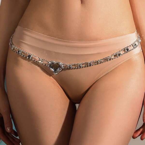 

Rhinestone Heart Decor Waist Chain, Silver