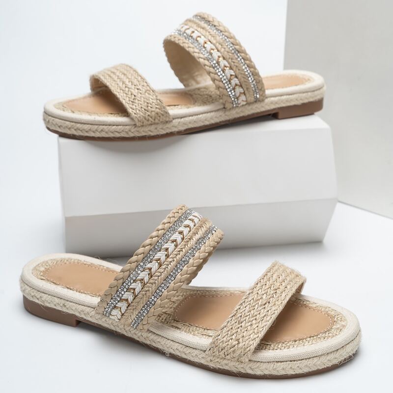 

Braided Slide Sandals, Beige