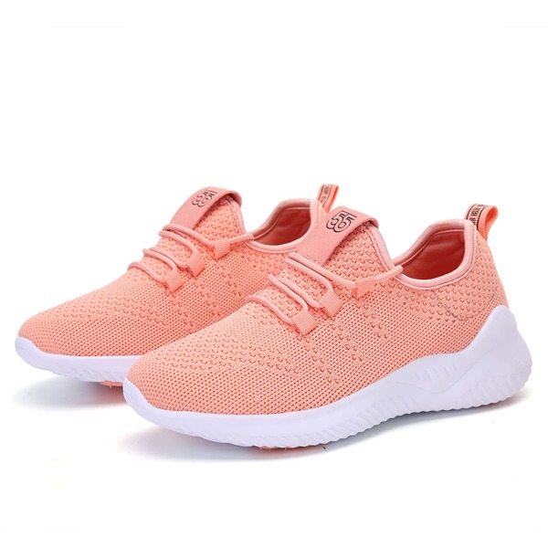 

Minimalist Lace Up Decor Knit Running Shoes, Pink