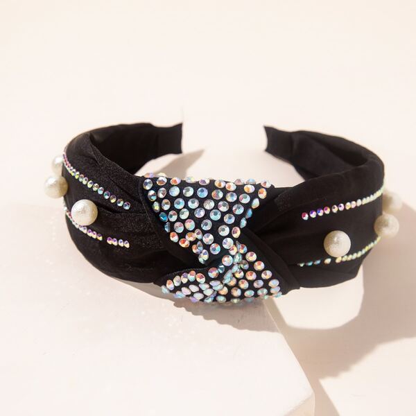 

Faux Pearl & Rhinestone Decor Headband, Black