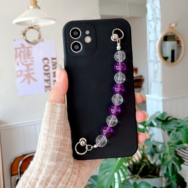 

Beaded Hand Strap Phone Case, Black