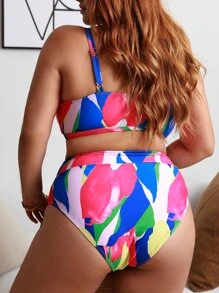 Plus Size Color Block Ring Liên kết Bikini Set Bãi biển mùa hè - Nhiều màu - Xem 2
