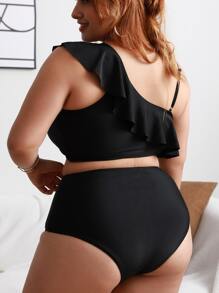 SHEIN Swim Curve Conjunto de bikini de cintura alta con ribete de volantes de talla grande para playa de verano