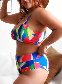 Plus Size Color Block Ring Liên kết Bikini Set Bãi biển mùa hè - Nhiều màu - Xem 5