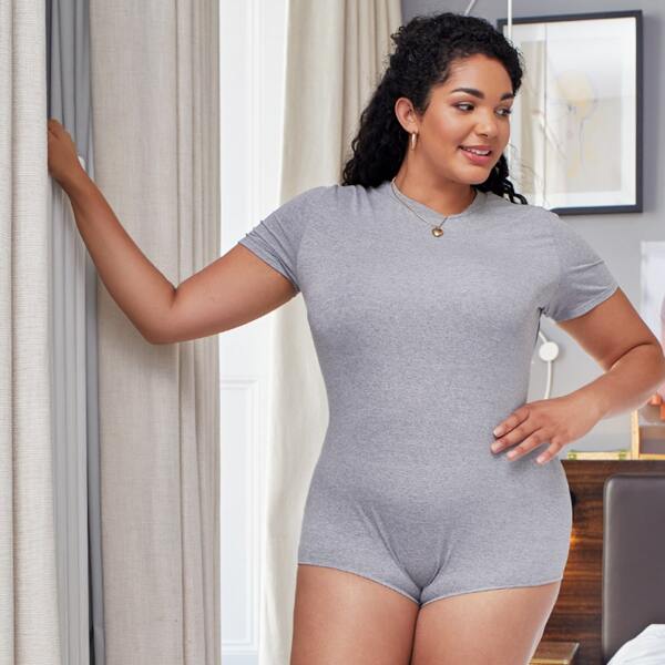 

Plus Unitard Sleep Romper, Grey