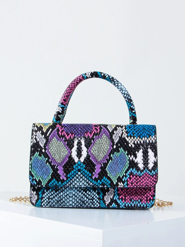 Bolso cartera con patrón de con patrón de piel de serpiente con solapa - Multicolor - Añade 1