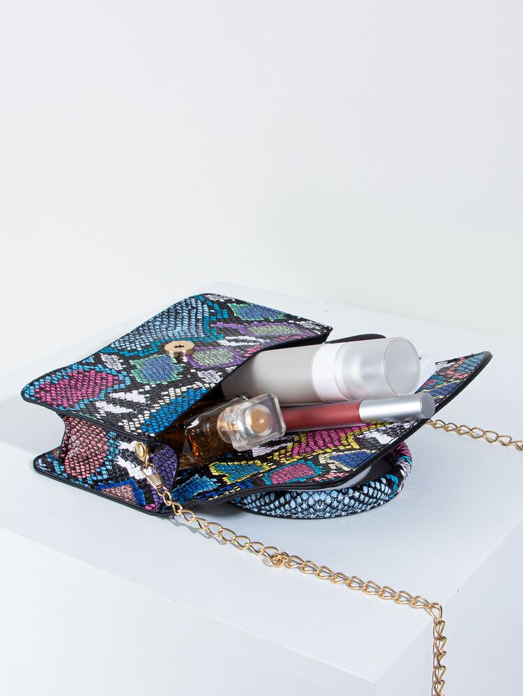 Bolso cartera con patrón de con patrón de piel de serpiente con solapa - Multicolor - Añade 3