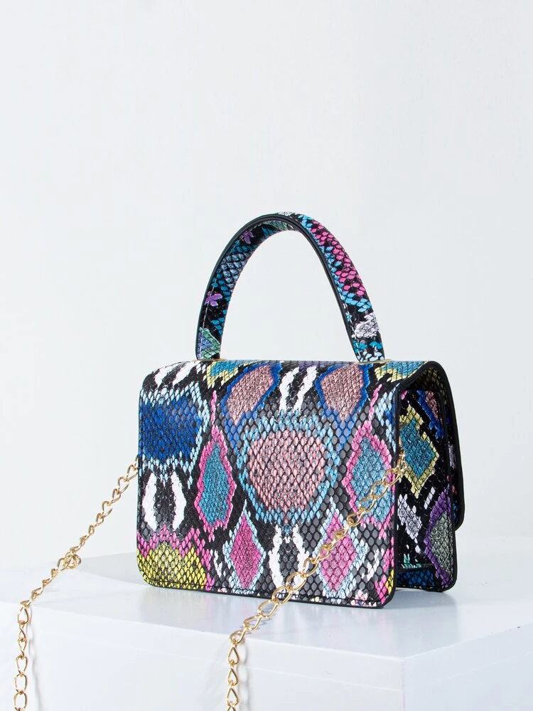 Bolso cartera con patrón de con patrón de piel de serpiente con solapa - Multicolor - Añade 4