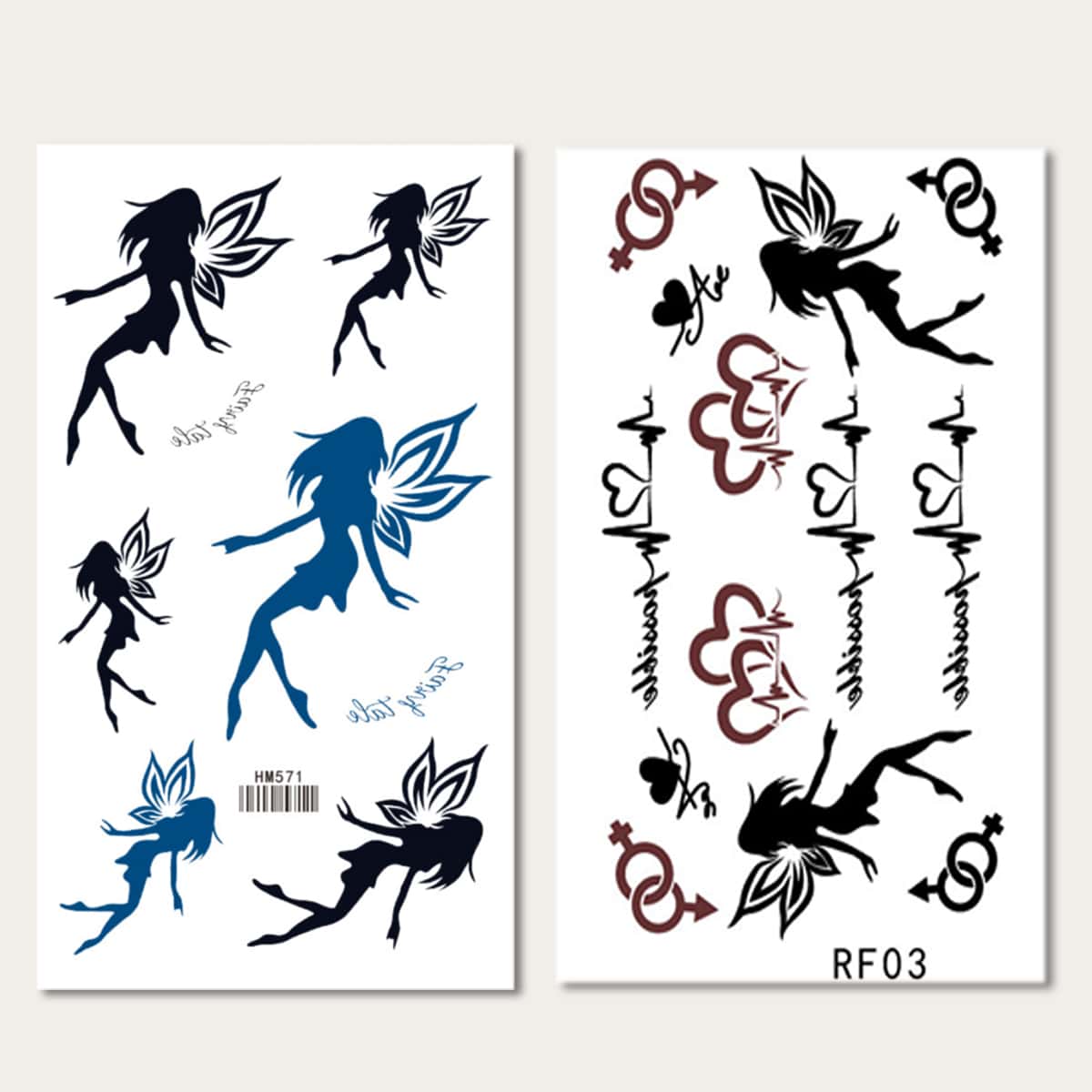 

2sheets Angel Pattern Tattoo Sticker, Black