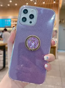 金屬亮絲手機外殼帶水鑽圓環支架 - 紫羅蘭色 - 查看 2