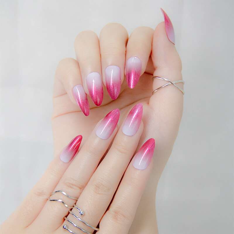 

24pcs Ombre Fake Nail & 1sheet Tape & 1pc Nail File, Rose red
