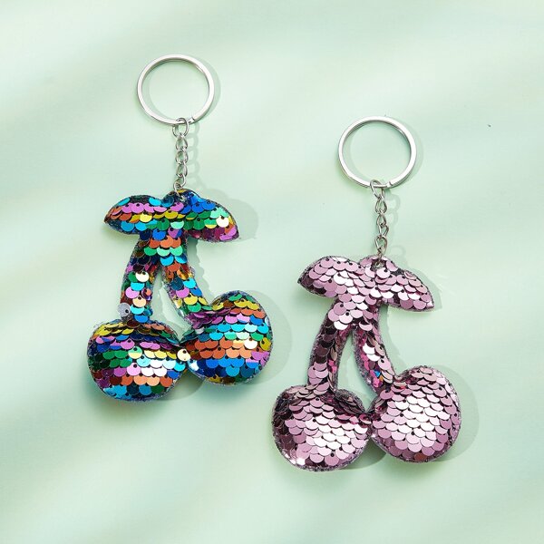 

2pcs Sequin Decor Cherry Charm Keychain, Multicolor
