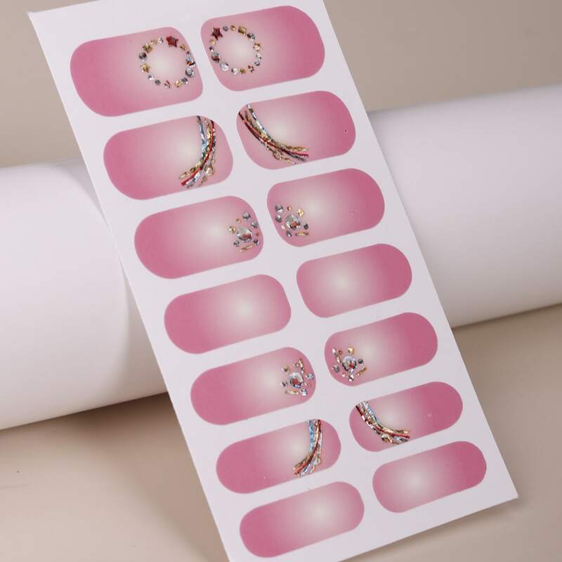 

1sheet Rhinestone Decor Nail Sticker, Pink