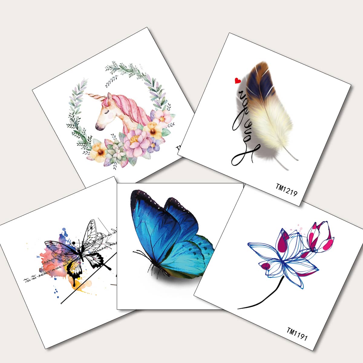 

5pcs Flower & Butterfly Tattoo Sticker, Red