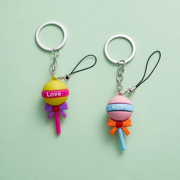 

2pcs Lollipop Charm Keychain, Multicolor