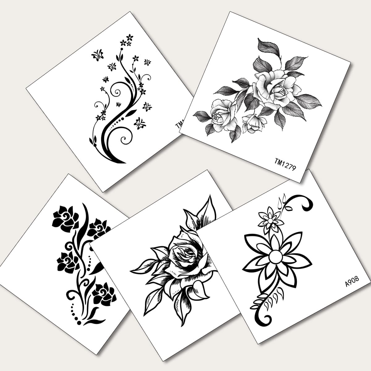 

5pcs Flower Pattern Tattoo Sticker, Black