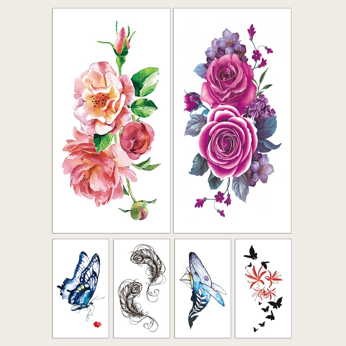 

6pcs Flower & Butterfly Tattoo Sticker, Multicolor