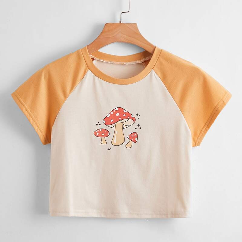 

Mushroom Graphic Baseball Tee, Multicolor