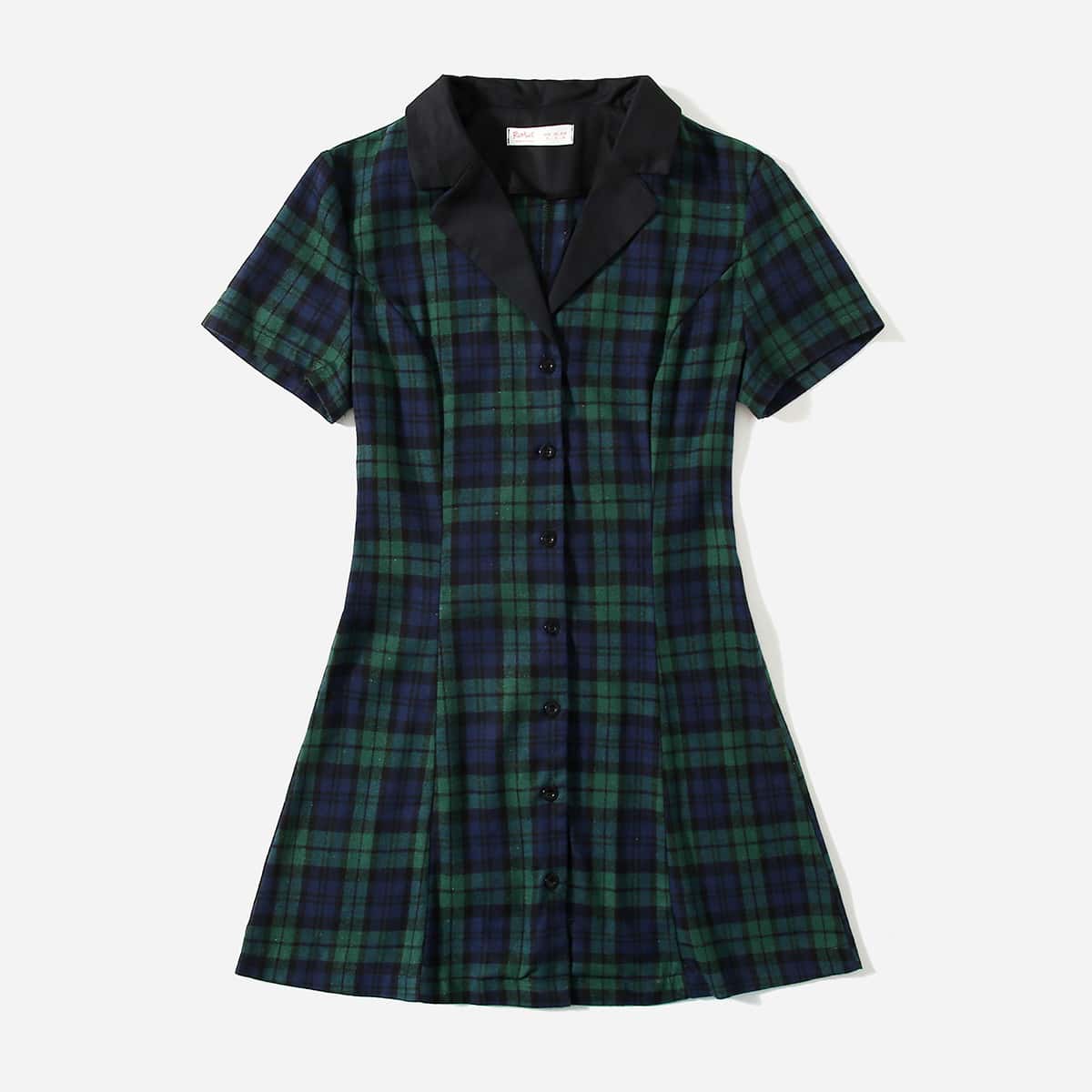 

Plaid Button Front Dress, Dark green