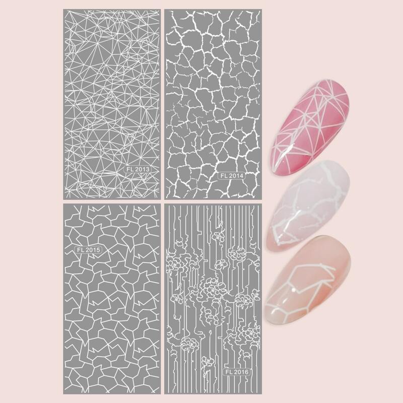 

4sheets Geometric Pattern Nail Art Sticker, White