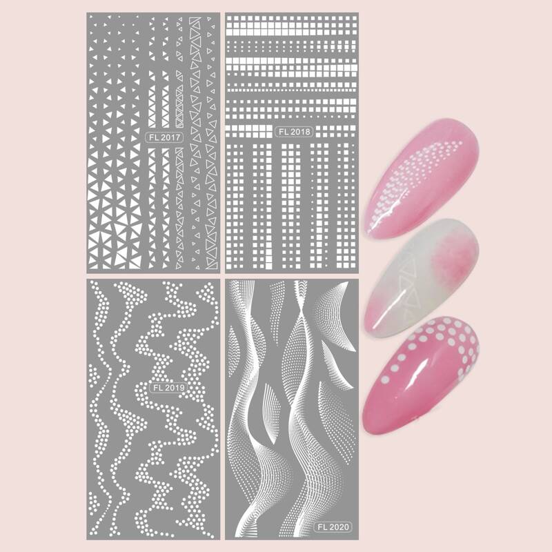 

4sheets Geometric Pattern Nail Art Sticker, White