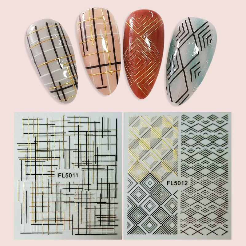 

2sheets Geometric Pattern Nail Art Sticker, Multicolor
