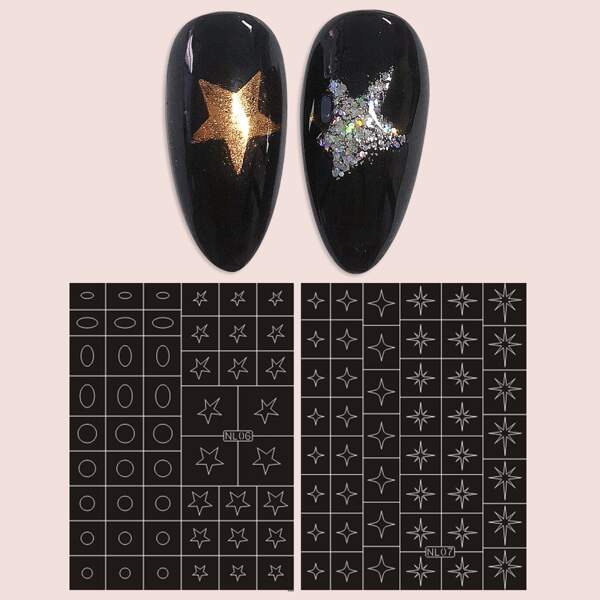

2sheets Star Pattern Nail Art Sticker, Black