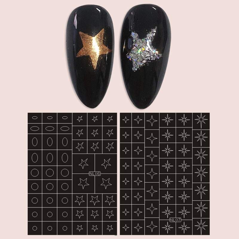 

2sheets Star Pattern Nail Art Sticker, Black