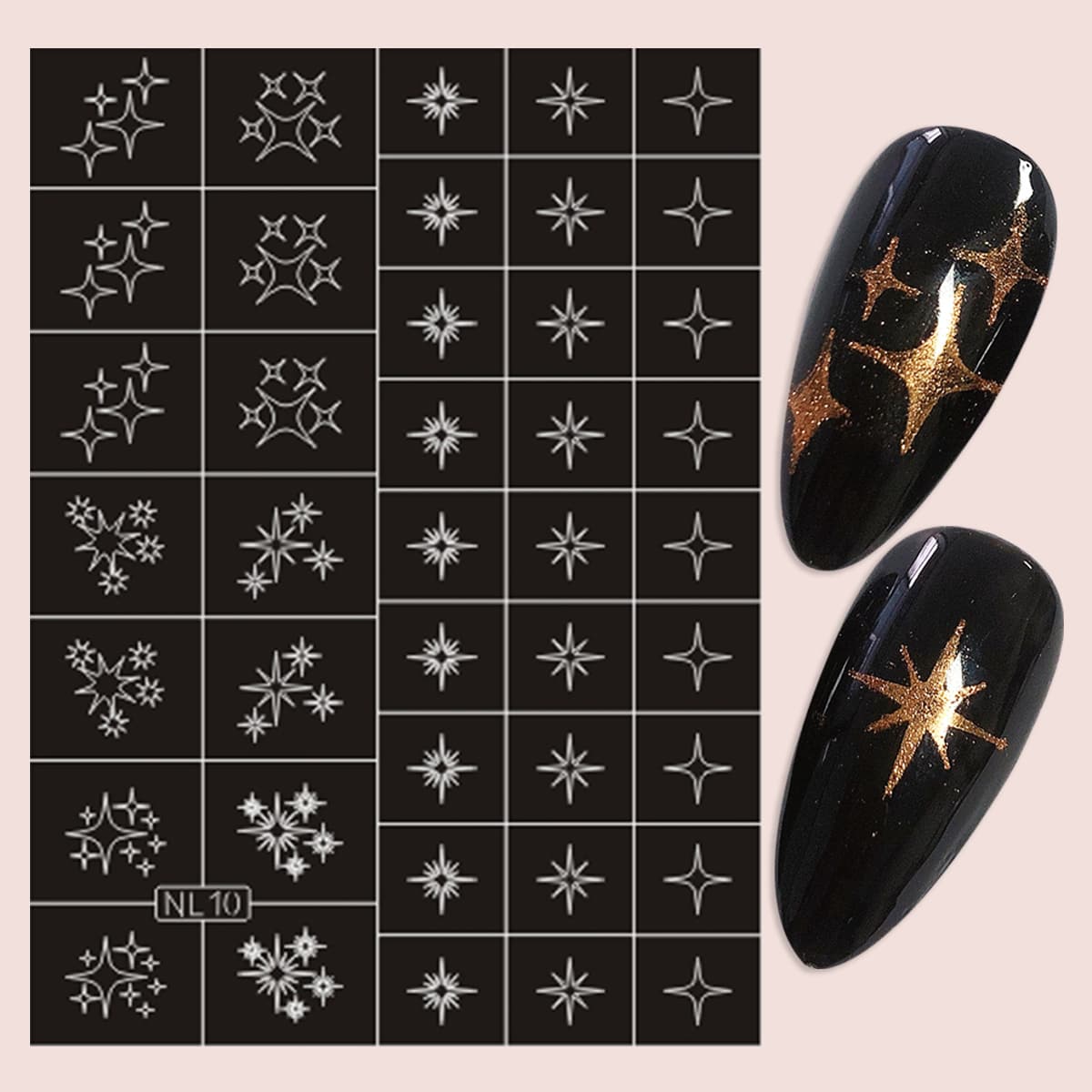 

1sheet Star Pattern Nail Art Sticker, Black