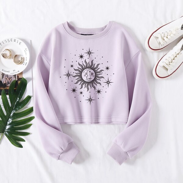 

Sun Print Drop Shoulder Sweatshirt, Purple