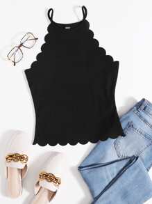 SHEIN Essnce Top Halter Con Borde Festoneado, Top Para Salir - Negro - Ver 2