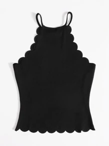 SHEIN Essnce Top Halter Con Borde Festoneado, Top Para Salir - Negro - Ver 3