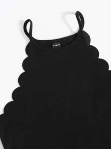 SHEIN Essnce Top Halter Con Borde Festoneado, Top Para Salir - Negro - Ver 4