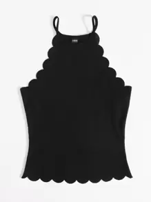 SHEIN Essnce Top Halter Con Borde Festoneado, Top Para Salir - Negro - Ver 5