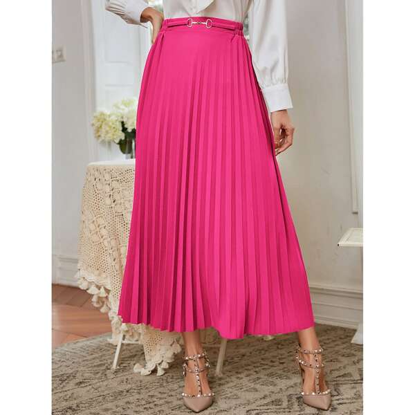 

D-ring Pleated Skirt, Hot pink