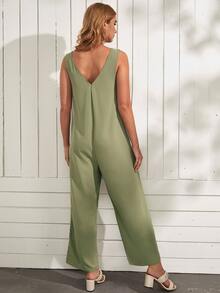 SHEIN Maternidad Jumpsuit de media tapeta con botón - verde menta - Ver 2