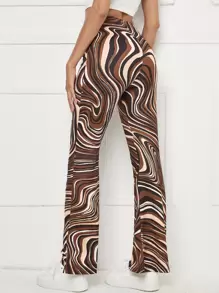 Muchica Marble Print Flare Leg Trousers - Brown - View 2