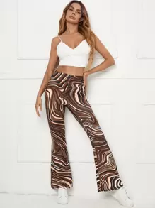 Muchica Marble Print Flare Leg Trousers - Brown - View 3