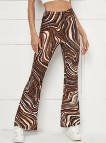 Muchica Marble Print Flare Leg Trousers - Brown - View 4