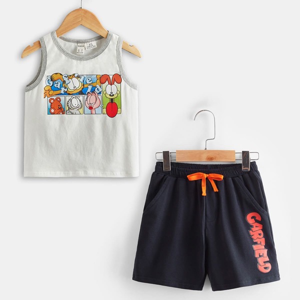 

Toddler Boys Cartoon Graphic Tank Top and Track Shorts Set, Multicolor