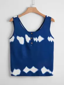 Áo hai dây Plus Size Nút Cà vạt nhuộm Giải trí - Màu xanh lam - Xem 1